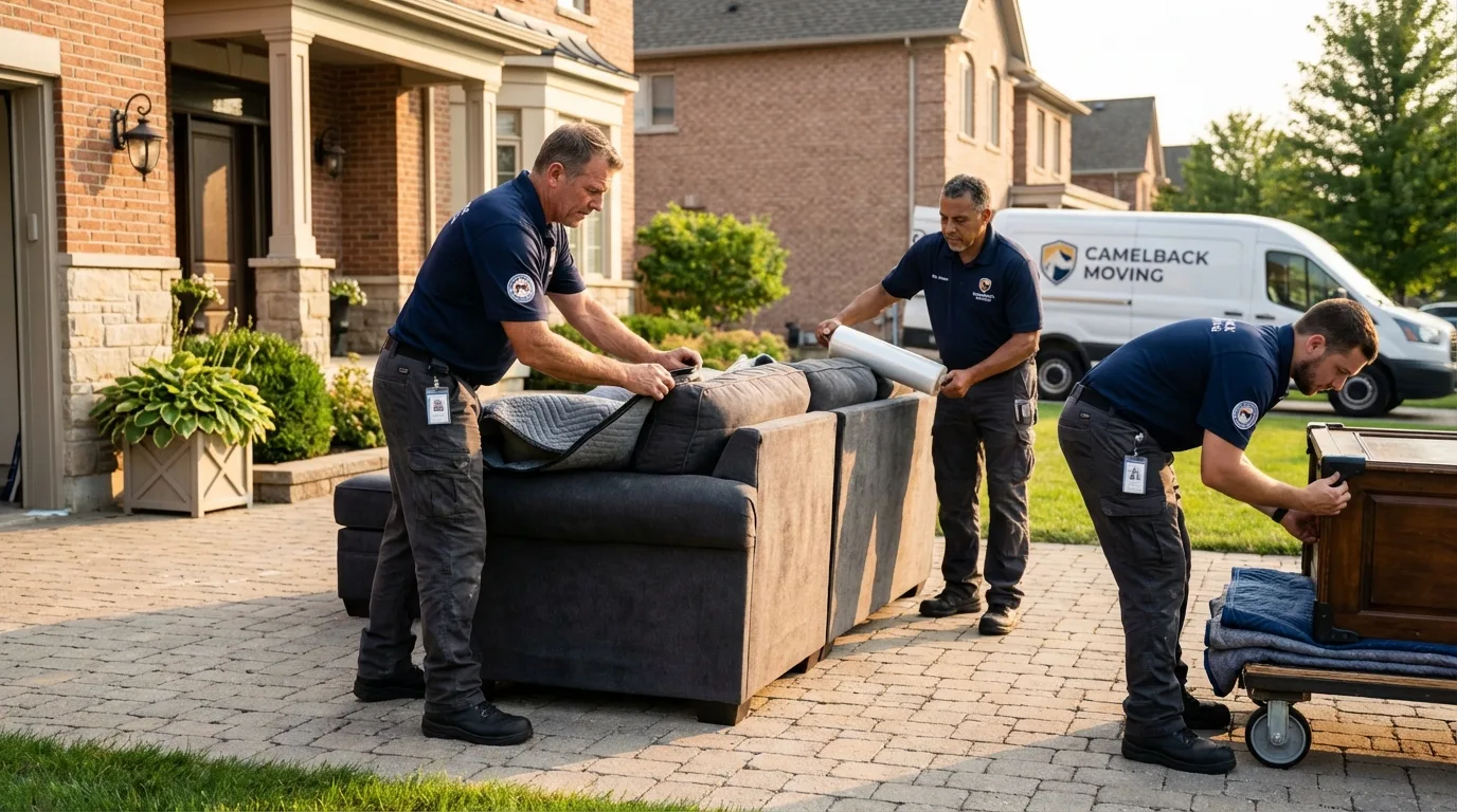 Large estate moving crew wrapping furniture in Durham, CA