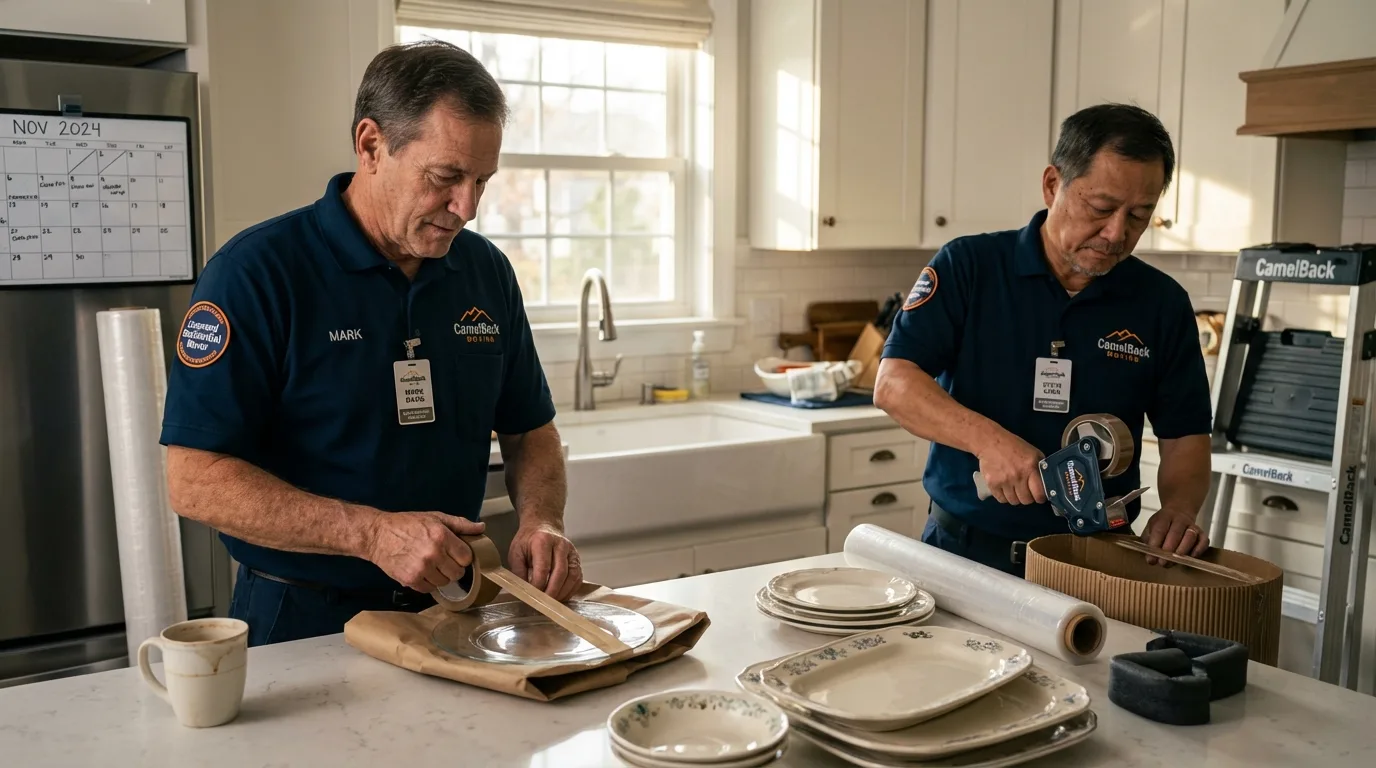 Professional crew packing kitchen dishware in Durham, CA
